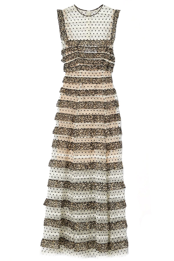 Ingrid leopard-print chiffon and polka-dot flocked tulle maxi dress – Costarellos